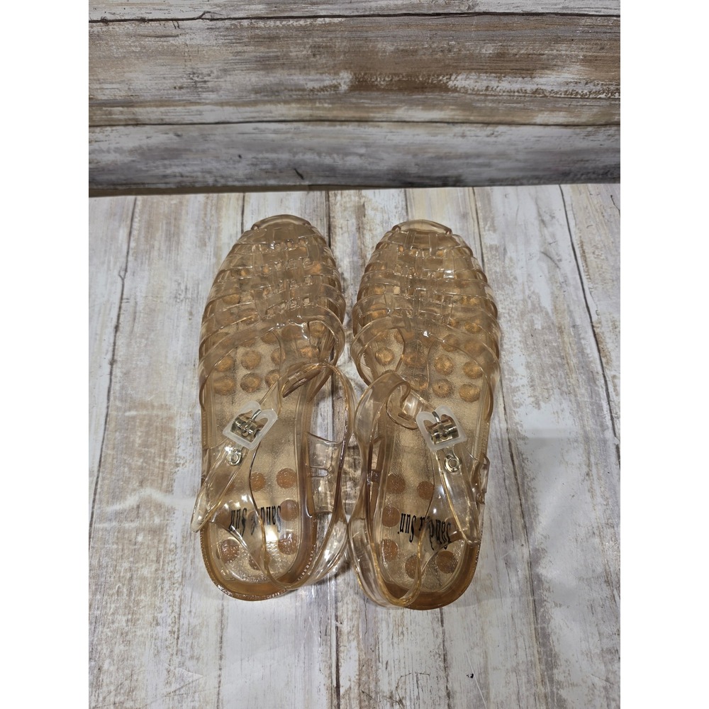Sand & Sun Womens Glitter Jelly Fisherman Sandals Champagne Gold Size 9 Brazil